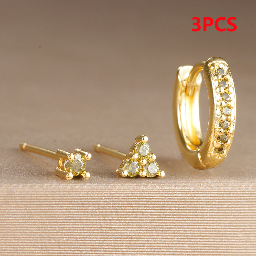 Circle Studded Earrings Mini Triangle Ear Bone Studs Set